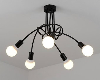 5 head Black Modern industrial spiral lighting chandelier ceiling light lamp