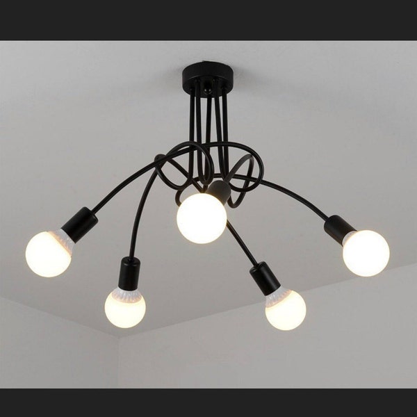 5 head Black Modern industrial spiral lighting chandelier ceiling light lamp