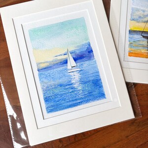 Original watercolour painting of a Sailboat at Sunrise
