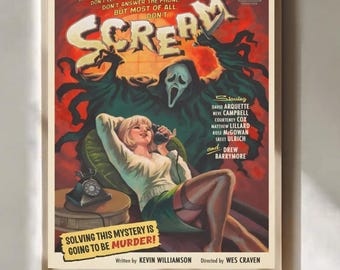 Filmposter van Scream, retro slasher horrorposter, vintage bioscoopmuurdecoratie