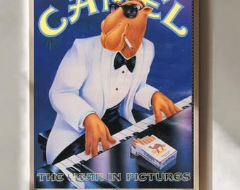 Póster de Joe Camel al piano, lámina publicitaria vintage de tabaco para pared, decoración retro para bares.