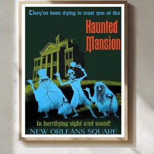 Affiche vintage de l'attraction Haunted Mansion, style Disneyland
