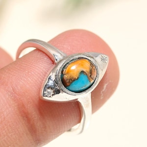 Oyster Copper Turquoise Solid 925 Sterling Silver Ring, Handmade Silver Turquoise Ring Tiny Band Ring Gifts For Her Birthday Mother’s Day