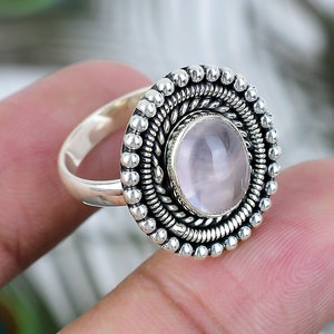 Natürlicher Rosenquarzring, 925 Sterlingsilber-Ring für Frau, handgemachter Silberring, verstellbarer Ring