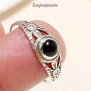 Black Onyx Ring, 925 Sterling Silver Ring, Round Crystal Ring, Handmade Ring, December Birthstone Minimalist Jewelry, Wedding Gift For Women