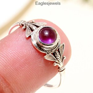 Natural Amethyst Ring, 925 Solid Sterling Silver Ring, Round Shaped Ring, Gemstone Ring, Handmade Silver Jewelry, Wedding Gift for Her