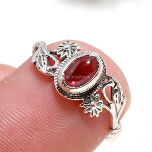 Garnet Ring, 925 Sterling Silver Ring, January Birthstone Ring, Oval Shped Ring, Handmade Jewellery, Wedding Gift For Her, Simple Band RIng