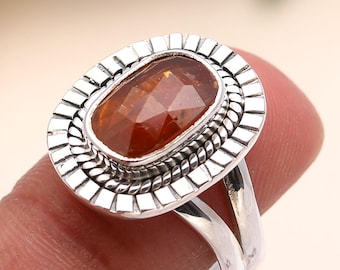 Orange Kyanite Sterling Silver Ring: Handmade Cushion Gemstone