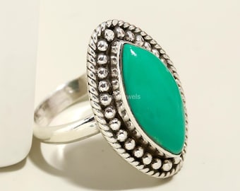 Chrysoprase Ring: Green Gemstone, 925 Sterling Silver
