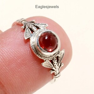 Garnet Ring, 925 Sterling Silver Ring, Red Garnet Ring, Round Shaped Ring, Ring for Women, January Birthstone, Handmade Ring, Gemstone Ring