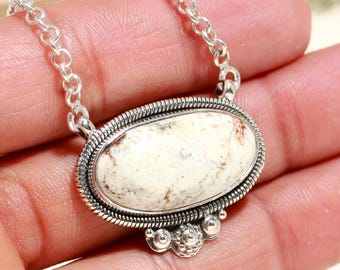 Colgante de caballo salvaje, colgante de plata de ley 925, collar de piedras preciosas ovaladas, colgante llamativo, collar hippie, colgante de cristal, regalo para mujer