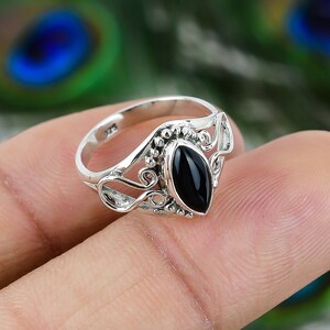 Natural Black Onyx Ring-Handmade Silver Ring-925 Sterling Silver Ring-Marquise Onyx Designer Ring-Gift for her-December Birthstone New Ring~