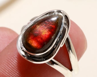 Mexican Fire Agate Ring, Brown Gemstone, 925 Sterling Silver