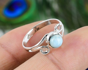 Adjustable Larimar Sterling Silver Ring, Handmade Gemstone Jewelry