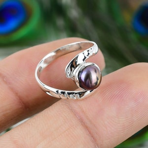 Handmade Sterling Silver Black Pearl Ring, Solid 925