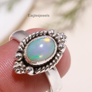 Ethiopian Opal Ring, 925 Sterling Silver Ring, Oval Gemstone Ring, Bohemian Ring, Women Ring, Handmade Jewelry, Elegant Silver, Gift for Her