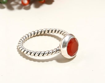 Natural Carnelian Ring: Antique 925 Sterling Silver Gemstone Jewelry