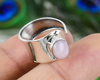 Pink Opal Sterling Silver Adjustable Ring, Wide Band