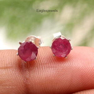 Elegant Ruby Earrings, Pink Gemstone Earrings, Stud Earrings, 925 Sterling Silver Jewelry, Anniversary Gift, Earrings For Love