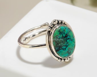 Handcrafted Turquoise Ring: Green Gemstone, Sterling Silver Jewelry
