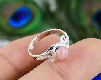 Handmade Pink Opal Sterling Silver Ring, October Birthstone, Boho Jewelry