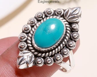 Arizona Turquoise Ring, 925 Sterling Silver Ring, Oval Turquoise
