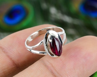 Natuurlijke granaatring-handgemaakte zilveren ring - 925 sterlingzilveren ring - Marquise-granaatring - jubileumring - Boho-ring - cadeau voor liefde ~~~