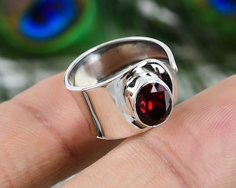 Handmade Sterling Silver Garnet Ring | Adjustable Dainty Jewelry