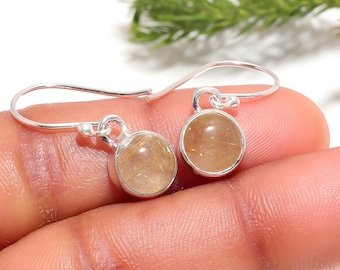 Golden Rutile Quartz 925 Sterling Silver Dangle Earrings
