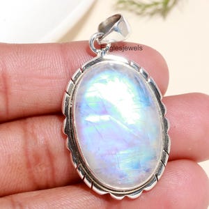 Rainbow Moonstone Pendant, 925 Sterling Silver Necklace, Boho Pendant, June Birthstone, Handmade Necklace, Minimalist Jewelry, Gift for Her