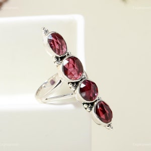 Precious Garnet Ring, Gemstone Ring, Red Statement Ring, 925 Sterling Silver Jewelry, Wedding Gift, Ring For Sister