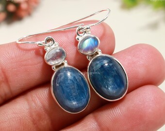 Kyanite Sterling Silver Earrings: Blue Gemstone Dangle Jewelry