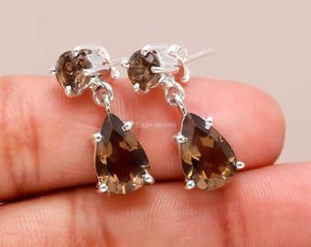 Smoky Quartz Drop Earrings: 925 Sterling Silver Gemstone Jewelry