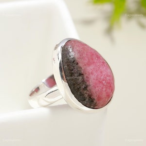 Sparkling Rhodonite Ring, Pink Gemstone Ring, Statement Ring, 925 Sterling Silver Jewelry, Wedding Anniversary Gift, Ring For Brides Maid