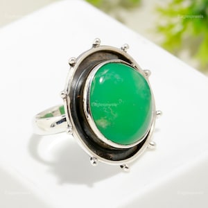 Handmade Natural Chrysoprase Ring, Gemstone Ring, Green Statement Ring, 925 Sterling Silver Jewelry, Women Ring, Gift For Daughter