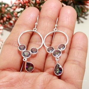 Rare Mystic Topaz Earrings, Gemstone Earrings, Red Drop & Dangle Earrings, 925 Silver Plated Jewelry, Birthday Gift, Earrings For Mother