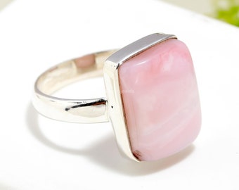Pink Opal Sterling Silver Ring - October Birthstone Jewelry