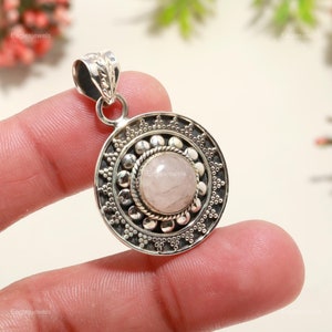 Natural Rose Quartz Pendant, Gemstone Pendant, Peach Pendant, 925 Sterling Silver Jewelry, Engagement Gift, Pendant For Mother