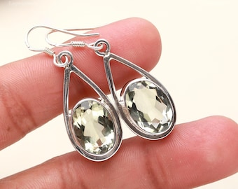 Green Amethyst Earrings: Sterling Silver Drop Dangle Jewelry