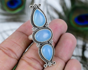 Handmade Oxidized Sterling Silver Aquamarine Ring - Anniversary Gift