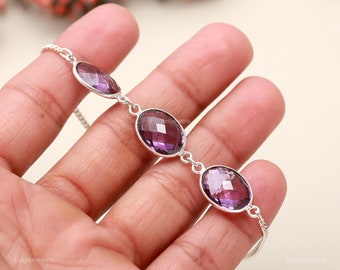 Funkelndes Amethyst Armband, Edelstein Armband, Lila Kettenarmband, 925 Sterling Silber Schmuck, Hochzeitsgeschenk, Armband für die beste Freundin