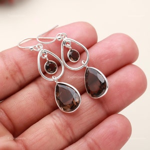 Smoky Quartz Sterling Silver Earrings: Bronze Gemstone Dangle