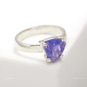 Blue Tanzanite Ring, Gemstone Ring, Blue Statement Ring, 925 Sterling Silver Jewelry, Stackings Rings, Promise Ring Women Ring Gift For Wife