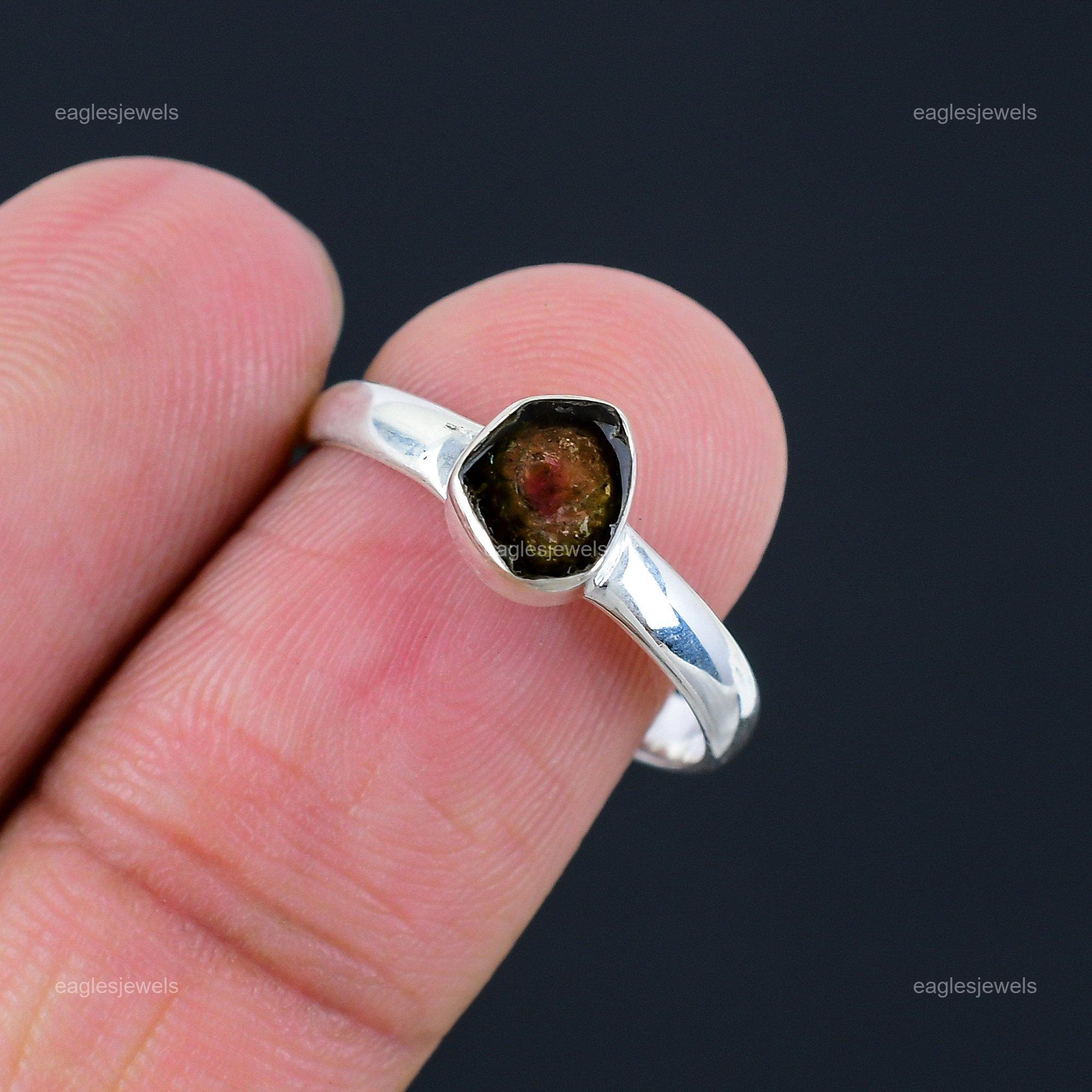12 x 9 mm!! Anello in argento sterling 925 con tormalina naturale in anguria, placcato oro rosa, misura 6 - Italia 12 x 9 mm!! Anello in argento sterling 925 con tormalina naturale in anguria, placcato oro rosa, misura 6 - Italia
