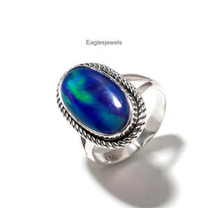 Exquisite Aurora Opal Ring, Blue Gemstone Ring, Cluster Ring, 925 Sterling Silver Jewelry, Birthday Gift, Ring For Her