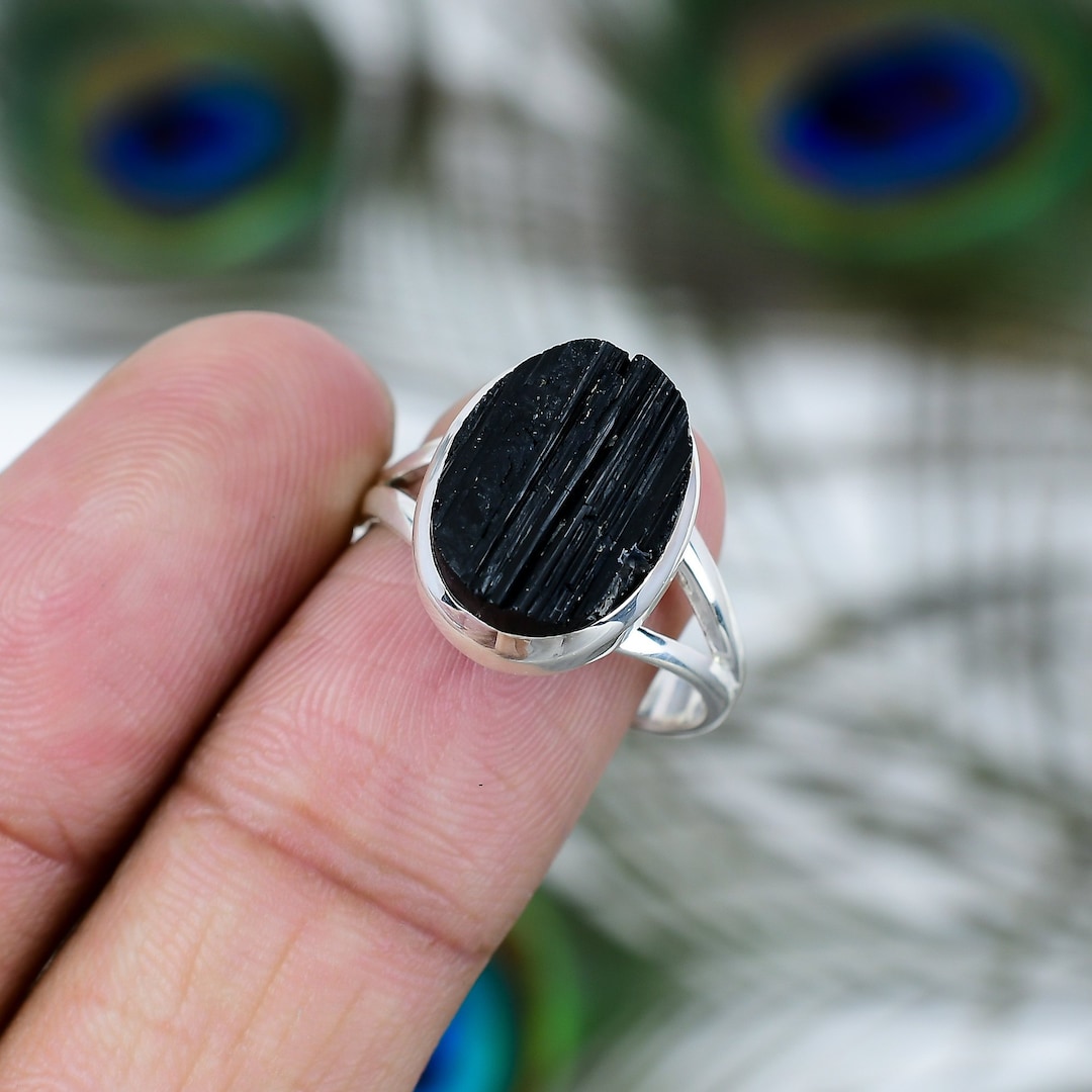 Bague en tourmaline noire, bague en pierres précieuses, bague en