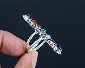 55Carat Anillo De Plata De Esmeralda Auténtica Para Hombre, 7 Quilates