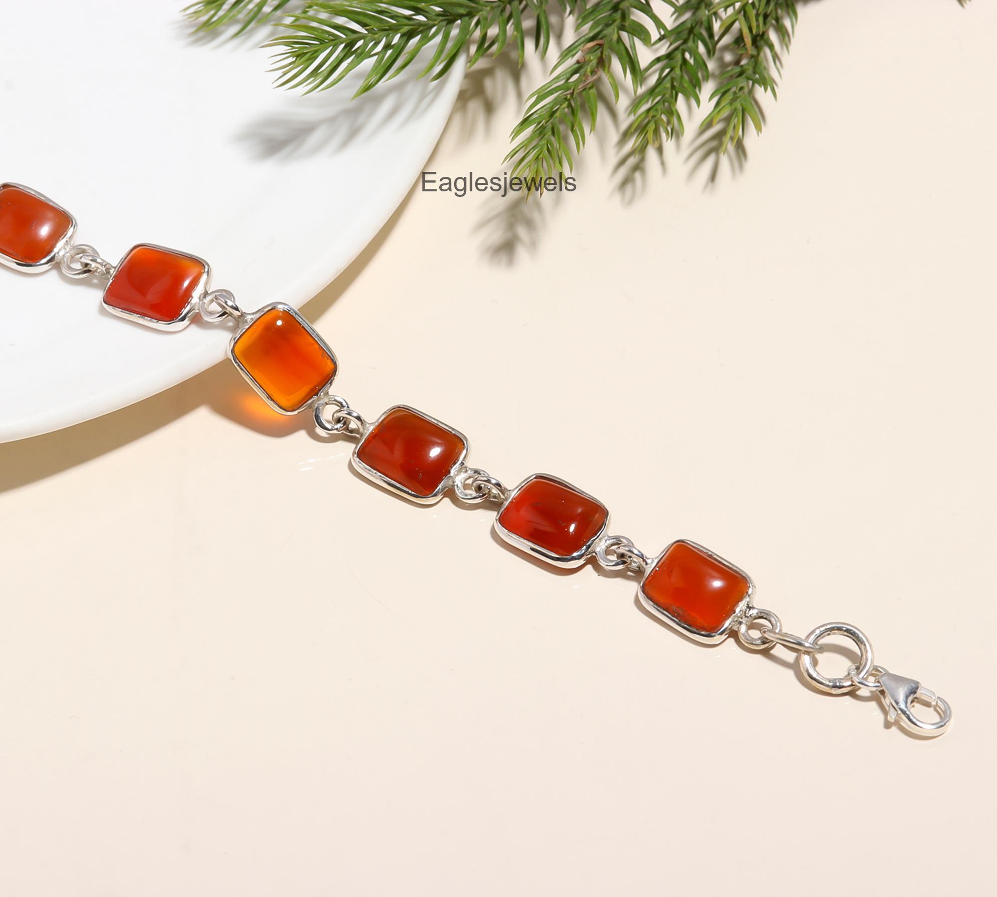 エレガントなカーネリアンブレスレット：925スターリングシルバーの