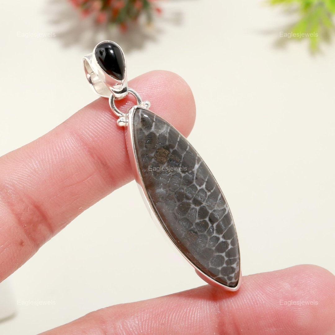 Rare Black Coral Pendant, Gemstone Pendant, Black Pendant, 925 Sterling ...
