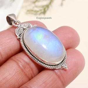 Rainbow Moonstone Pendant, 925 Solid Sterling Silver Pendant, June Birthstone Necklace, Gemstone Pendant, Handmade Jewellery, Gift For Her